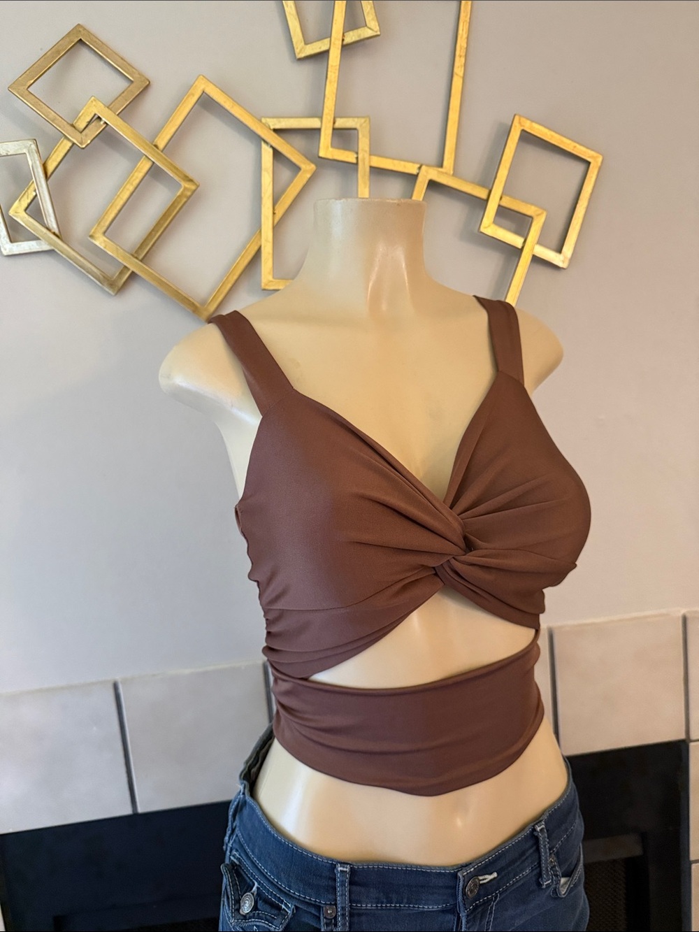 Brown Twist-Front Crop Top - Women